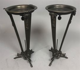 Lot 268 Pr Bronze Table Stands. Candle stands. 3 support 
