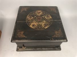 Lot 273 Antique Music Box Record Player. Ebonized wood ca