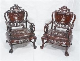 Lot 292 Pr Mother Of Pearl Inlaid Fancy Chinese Arm Chair