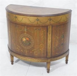 Lot 293 Hand Painted Demi Lune Bombe Chest Cabinet. Adame