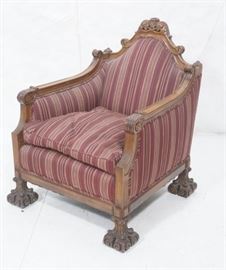 Lot 296 Antique Carved Wood Frame Arm Chair. Heavy frame 