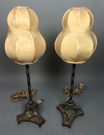 Lot 298 Pr Antique Bronze Neo Classical Boudoir Lamps. Re