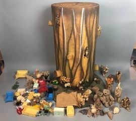Lot 302 Lot of STEIFF Animals  Rare Tree Trunk Treehouse