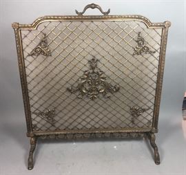 Lot 307 Decorative Bronze Fireplace Screen. Acorn finials