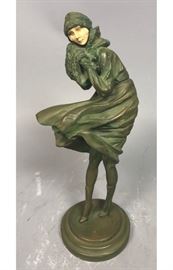 Lot 312 Vintage Metal Figural Sculpture. Lady in Winter C