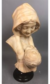 Lot 314 Carved Alabaster Figural Bust Sculpture. Mother a