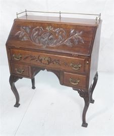 Lot 320 Antique Shell Carved Drop Front Writing Desk. Bra