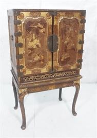 Lot 326 Lacquer Painted Asian Chest on Stand. 2 doors wit