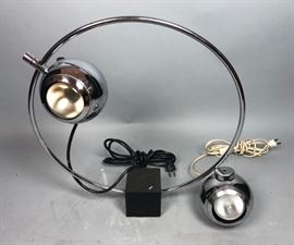 Lot 345 Mid Century Modern 2pc Chrome Lighting. 1 round 
