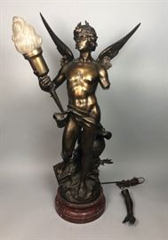 Lot 350 Cast Metal Figural Lamp. Nude male figure with ex