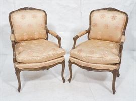 Lot 364 Pr French Style Fauteuils Arm Chairs. Carved cres