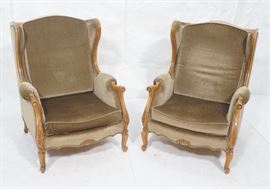 Lot 370 Pr French Style Mohair Wing Chairs. Carved scroll