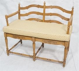 Lot 374 French Country Rush Seat Bench Settee. 2 part Sha