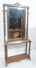Lot 375 Antique Decorator Brass Hall Mirror Coat Rack. De