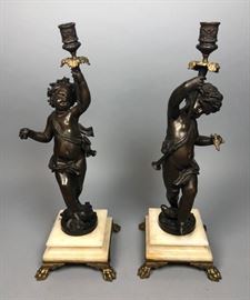 Lot 378 Pr Bronze Dancing Figures Bacchantes Holding Cand