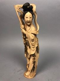 Lot 395 Signed Carved Asian Chinese Female Figural Sculpt