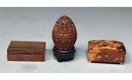 Lot 586 3pc Vintage Wood Box Lot. Teak box with brass tri