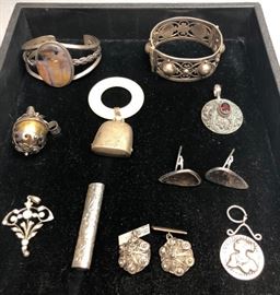 Lot 580 12pc Assorted Silver Vintage Jewelry Lot. Birth d