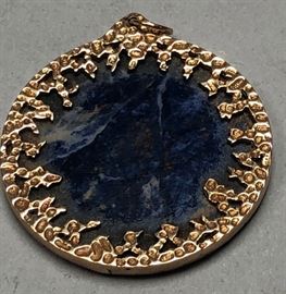 Lot 570 9K Gold Sodalite Round Pendant. Probably English.