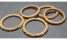Lot 560 5pc Carved Chinese Bangle Bracelets. 3 bracelets 