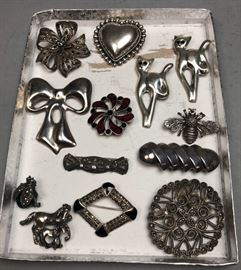 Lot 555 13pc Sterling Silver Pin Brooch Lot. Includes fig