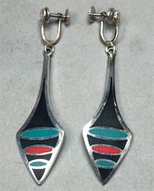Lot 552 Pr POUL WARMIND Sterling Enamel Danish Earrings. 
