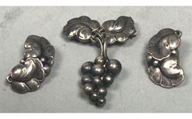 Lot 548 3pc GEORG JENSEN Sterling Silver Danish Pin. Earr