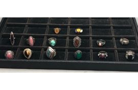 Lot 547 14pc Sterling Silver  Stone Ladies Rings. Contem