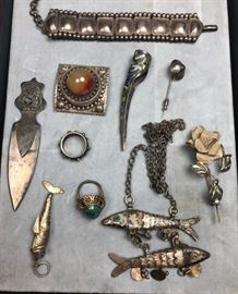Lot 544 10pc Silver Metal Jewelry Lot. Vintage Chinese en