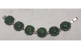 Lot 529 Carved Green Bakelite Vintage Art Deco Bracelet. 