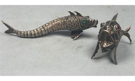 Lot 523 2pc Figural Flexible Jointed Sterling Silver Fis