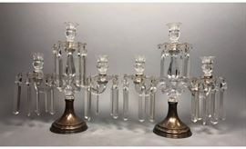 Lot 484 Pr HAWKES Sterling Silver HEISEY Crystal Candelab