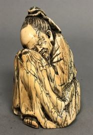 Lot 480 Asian Carved Figural Sculpture. Seated bearded ma