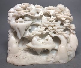 Lot 474 Chinese Carved Stone Landscape Sculpture. 2 seate