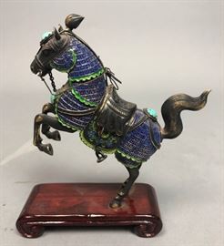 Lot 467 Asian Sterling Silver Enamel Figural Horse Sculpt