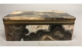 Lot 466 Natural Agate Stone Slab Metal Mounted Box. Highl