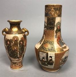 Lot 463 2pc Signed Japanese Kutani Cabinet Vases. 1 smal