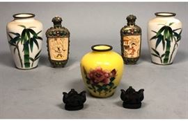 Lot 459 5pc Asian Vase Lot. 1Yellow cloisonne enamel vas