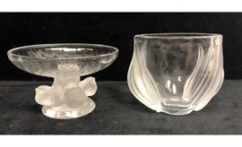 Lot 443 2pc LALIQUE French Crystal Tableware. Low bowl wi