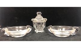 Lot 429 3pc Crystal Tableware Lot. STEUBEN  BACCARAT. Pr