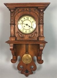 Lot 343 Carved Wood Antique Wall Clock. Carved wood case 