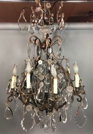 Lot 335 Lg Wrought Iron Chandelier Crystal Prisms. Teardr
