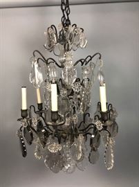 Lot 334 Lead Crystal Prism Chandelier. Dark finished meta
