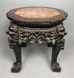 Lot 204 Vintage Carved Chinese Marble Top Side Table. Dec