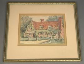 Lot 23 A. RACKHAM Vintage Watercolor Red Tile Roof Build