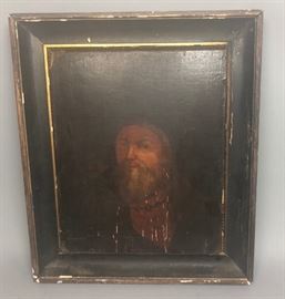 Lot 25 Early Oil Painting Portrait on Board. Bearded man