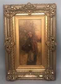 Lot 64 J.L. COLVINO Vintage Oil Painting Woman with plai