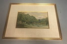 Lot 65 PETER MORAN Watercolor Landscape. Creek bed with 