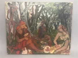 Lot 66 Signed Impressionist Modernist Abstract Picnic Sc