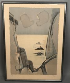 Lot 70 Signed Modernist Abstract Lithograph Print. Beach